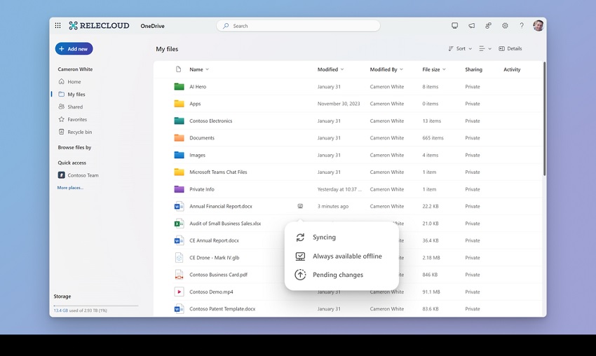 دسترسی آفلاین OneDrive