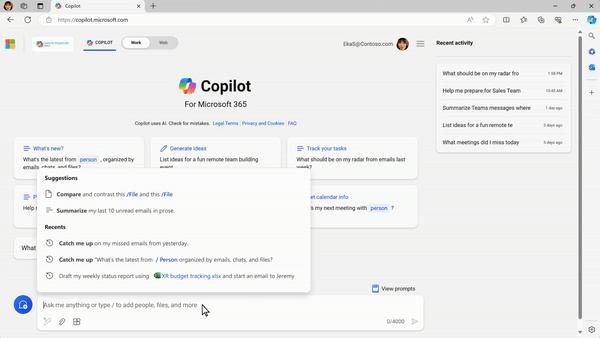تکمیل خودکار در هوش مصنوعی Copilot برای مایکروسافت 365. 